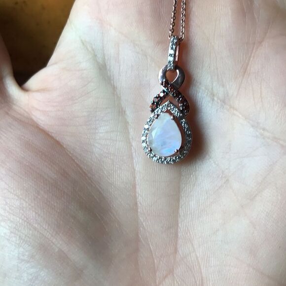 Natural Rainbow Moonstone Gold Vermeil Sterling Silver Necklace - Picture 6 of 7